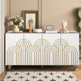 Modern Fluted Sideboard Buffet With Storage, Curve Element, 4 Doors With Adjustable Shelves