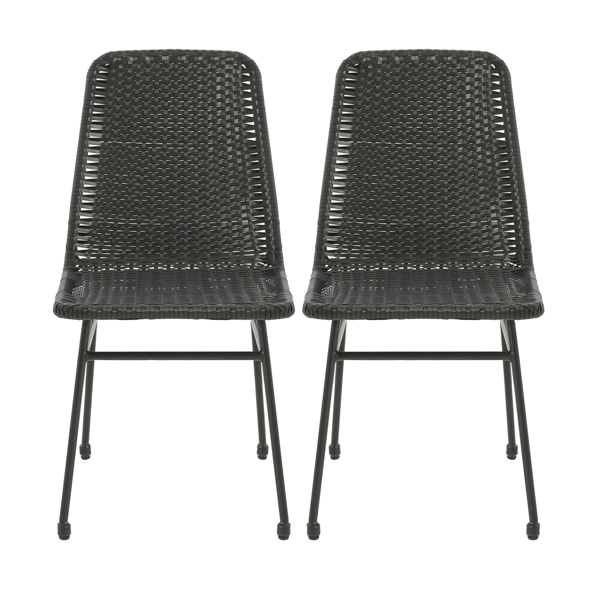 Outdoor Dining Chairs (Set of 2), Rattan Backrest And Cushions, Iron Frame - Dark Brown