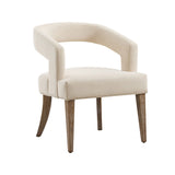 Wide Modern Barrel Open Back Upholstered Accent Chair With Weathered Solid Wood Legs