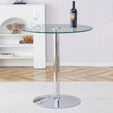 Modern Minimalist Circular Glass Dining Table With Electroplated Metal Legs 35" Diameter - Transparent