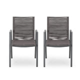 Outdoor Modern Aluminum Dining Chair Set With Rope Sea (Set of 2)