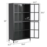 Premium Metal Storage Cabinet With Tempered Glass Doors, Adjustable Shelves, And Anti Tipping Device - Black