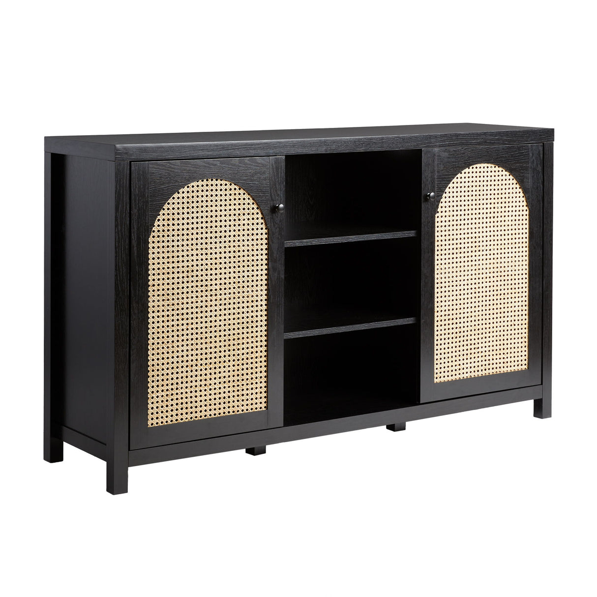 Transitional 2 Door Sideboard With Arched Rattan Panels