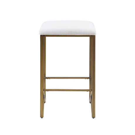 Backless Upholstered Counter Stool With Padded Seat - Ivory / Bronze