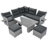 Outdoor Furniture Set Patio Rattan Furniture Set With Adjustable Table, Recliners With Extendable Side Tables And 2 Ottomans