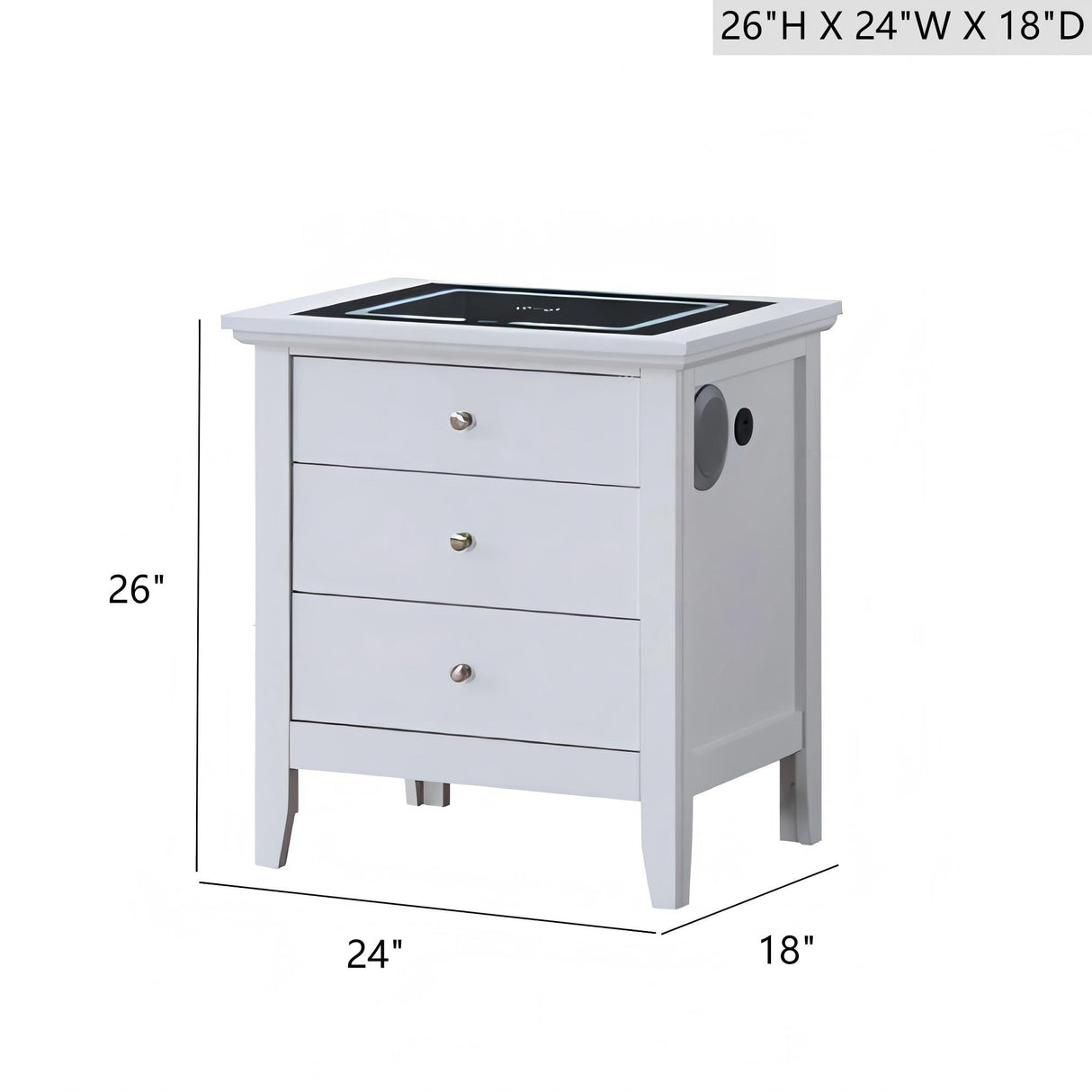 Hammond - Smart 3 Drawer Nightstand With USB Charging And Integrated Speakers - White