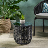 Boho Arias - Side Table With Tempered Glass Top And Rattan Wrap