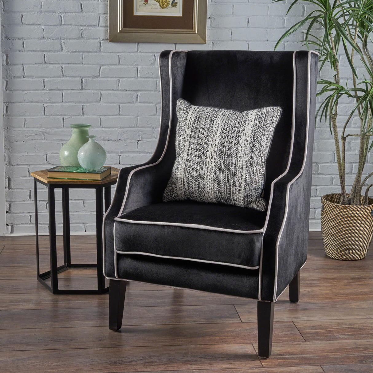 Elegant Velvet Club Chair With Tonal Piping