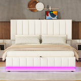Upholstered Bed With Hydraulic Storage System And LED Light, With Sockets And USB Ports