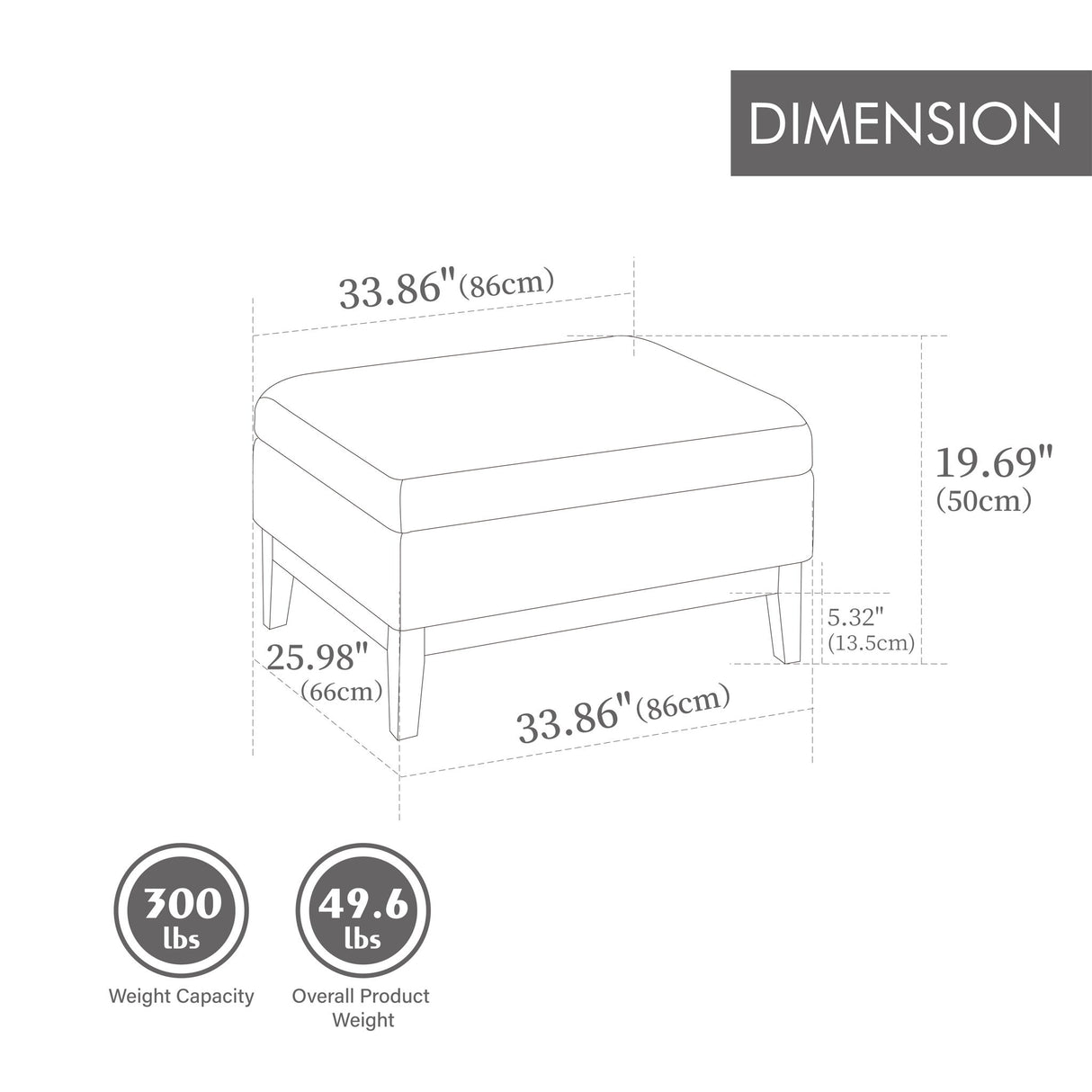 Upholstered Storage Ottoman With Reversible Lid Coffee Table With Rubberwood Legs