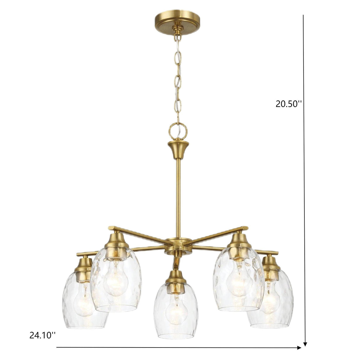 Elegance 5 Lights Linear Arms With Chain Chandelier - Clear / Gold