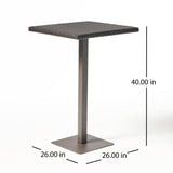 Outdoor Square Rattan Bar Table With Iron Frame - Multi Brown