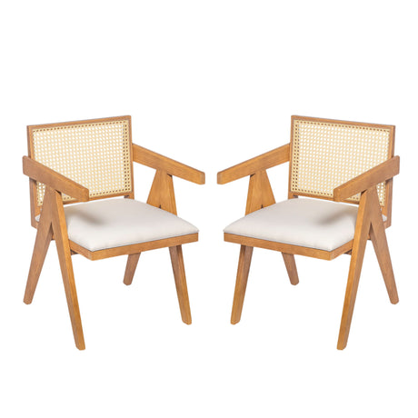 Chandigarh Farmhouse Style Cane Upholstered Dining Chairs (Set of 2)
