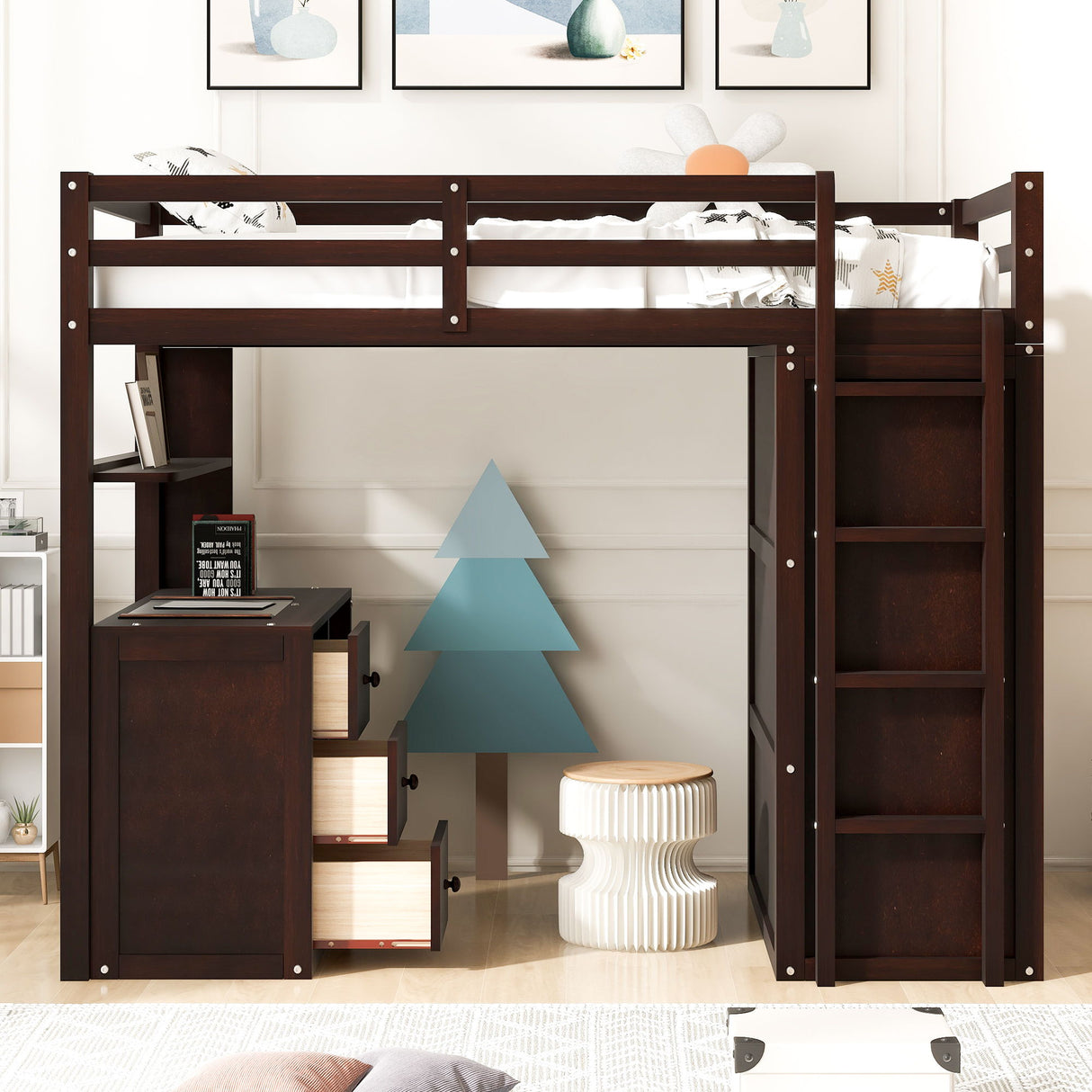 Loft Bed With Drawers, Desk, And Wardrobe