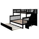 Bunk Bed With Twin Size Trundle, Storage And Guard Rail For Bedroom