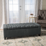 Contemporary Storage Ottoman With Tufted Top - Dark Gray