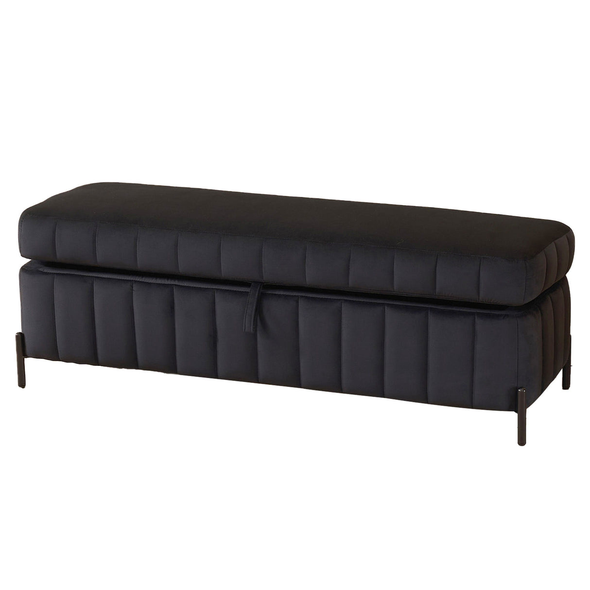 Wide Upholstered Velvet Storage Soft Bench Ottoman With Metal Legs
