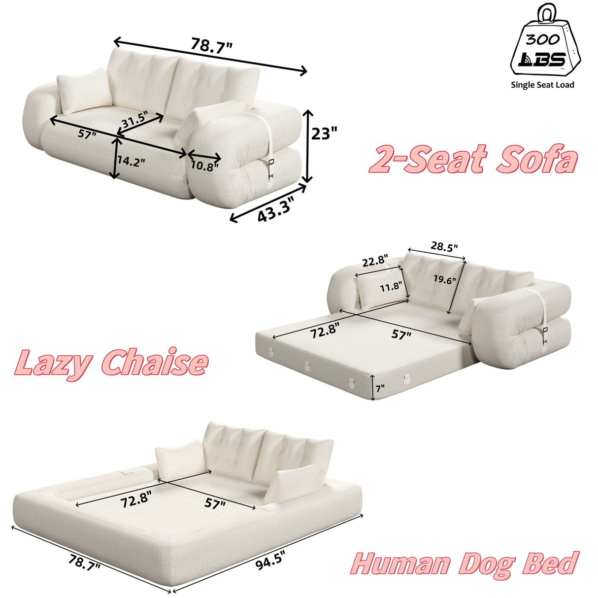 Human Dog Bed, Multi Functional Foldable Sofa Bed, 3 In 1