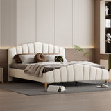 Platform Bed With Thick, Stylish Stripe Decorated Bedboard And Elegant Leg