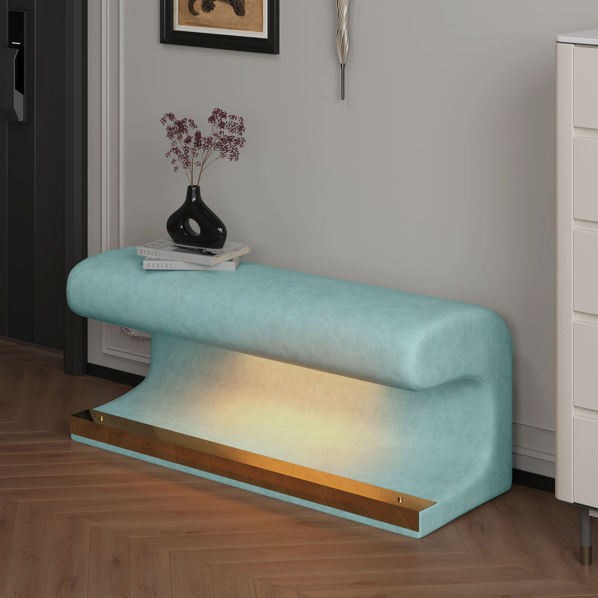 Modern Upholstered Entryway Bench With LED Sensor Light