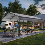 Metal Carport 12 X 20 Ft Heavy Duty With Galvanized Steel Roof Metal Garage Canopy With Galvanized Steel Roof & Frame Car Tent Outdoor Storage Shed For Car Boats And Truck - Alabaster / Dark Gray