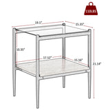 Modern Rectangle End Table (Set of 2) With Tempered Glass Tabletop And Layer - Brown