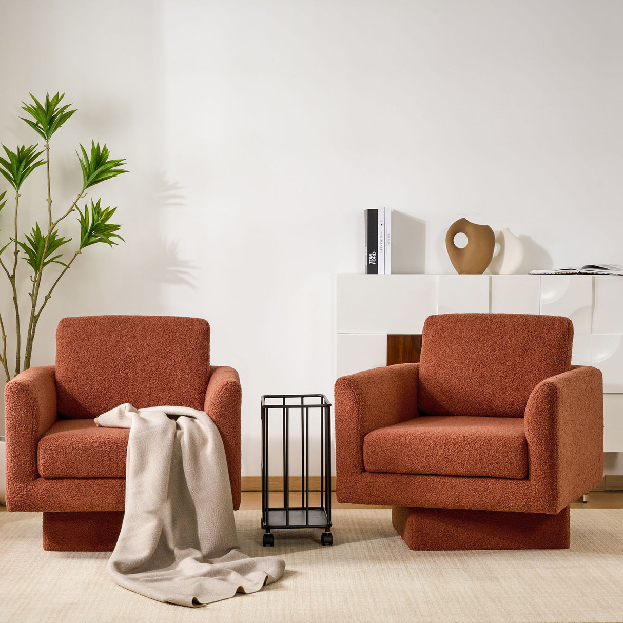 360° Modern Swivel Accent Chair Round Armchair, Thick Padded Single Lounge Sofa Upholstered Comfy