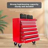 Red 7 Drawer Metal Rolling Tool Chest With Locking System And Wheels, Steel Construction - Red