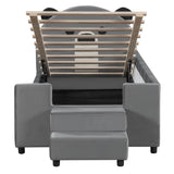 Upholstered Daybed With Bear Shaped Headboard, Hydraulic System And Breathable Mesh Fence