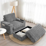 Oversized Chaise Lounge Indoor Rabbit Fur Sofa Bed With Storage Ottoman And Armrests Cup Holders With Deep Seat