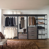 Monica - Wood Walk In Closet System, Powder Coated Metal Frame And Melamine - Rustic