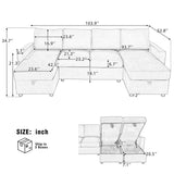Convertible Sectional Sofa With Storage Chaise Lounges And USB Ports