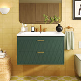 Wall Mounted Bathroom Vanity With Resin Sink, Floating Bathroom Storage Cabinet With 2 Drawers