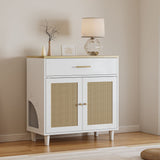 Cat Litter Box Enclosure With Scratch Pad, Hidden Litter Box Furniture, Wooden Pet House Sideboard, Storage Cabinet, Fit Most Cat And Litter Box, For Living Room Bedroom Office - White / Light Brown