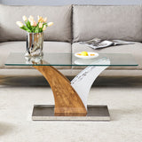 Artistic Rectangular Coffee Table With Tempered Glass Countertop