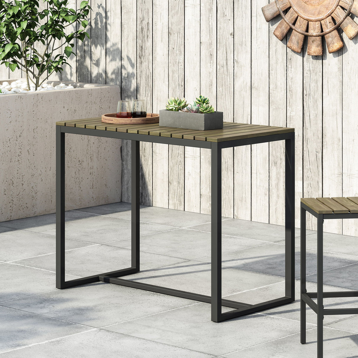 Ernesto - Outdoor Industrial Acacia Wood Bar Table