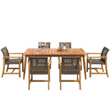 7 Piece Patio Dining Set, Slatted Table & 6 Chairs For Patio Garden - Mocha / Teak