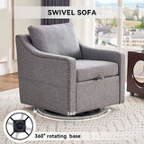 Linen Fabric 360° Swivel Accent Chair With Upholstered Back Pillow And Rivet Armrest
