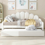 Upholstery Daybed Frame With Shell Shaped Backrest And Trundle