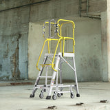 Heavy Duty Aluminum Rolling Platform Ladder With Steps, 375Lbs Capacity