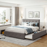 Upholstered Platform Bed With Classic Headboard And Drawers, No Box Spring Needed