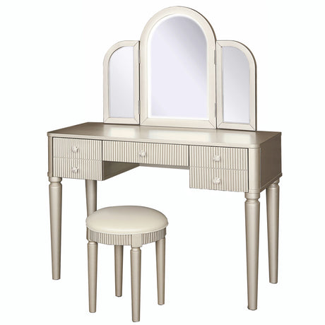 Mirrored Makeup Vanity Table Set With Adjustable Lighting And Storage