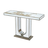Rectangular Console Table With Elegant Floral Design And Mirrored - Silver Multi