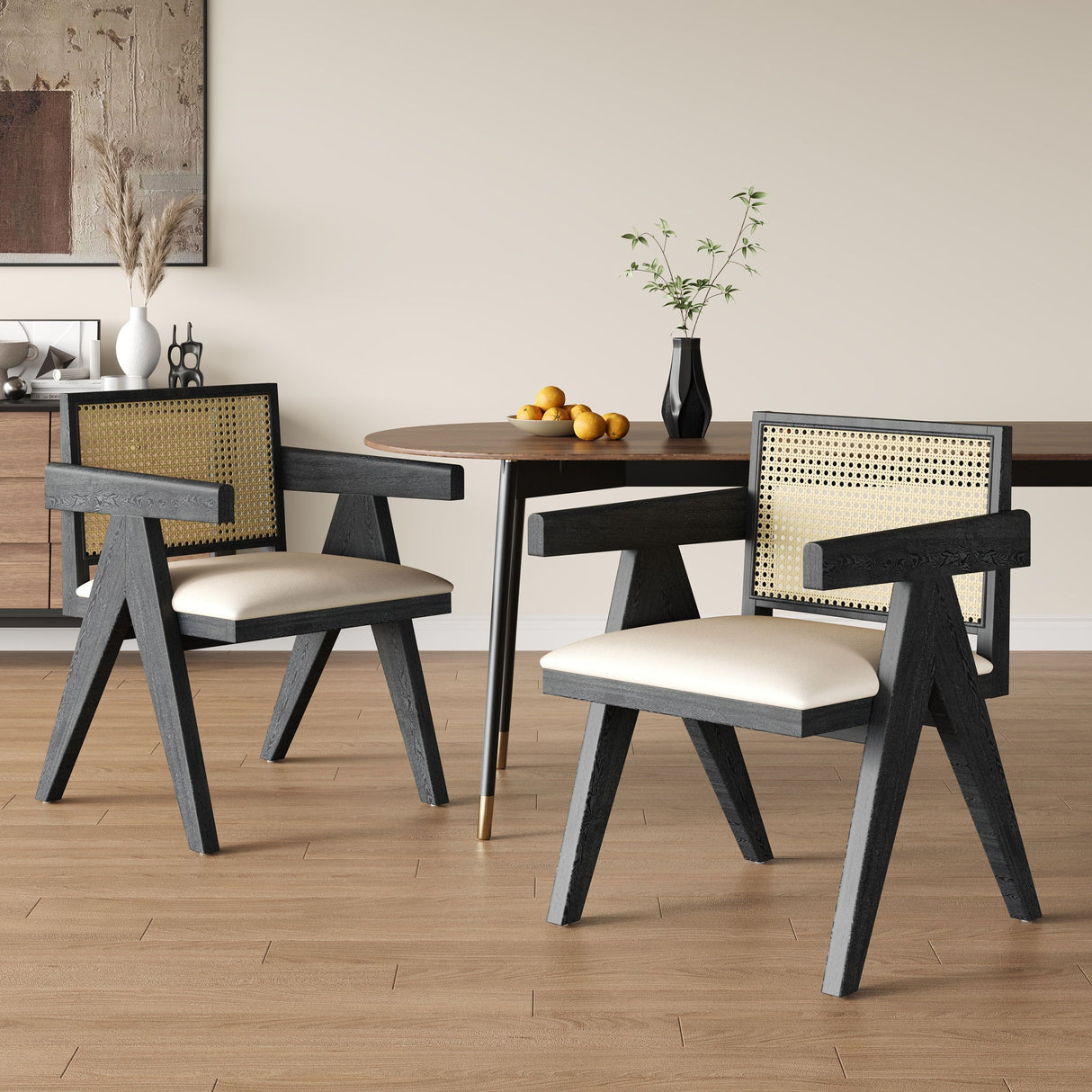 Chandigarh Farmhouse Style Cane Upholstered Dining Chairs (Set of 2)