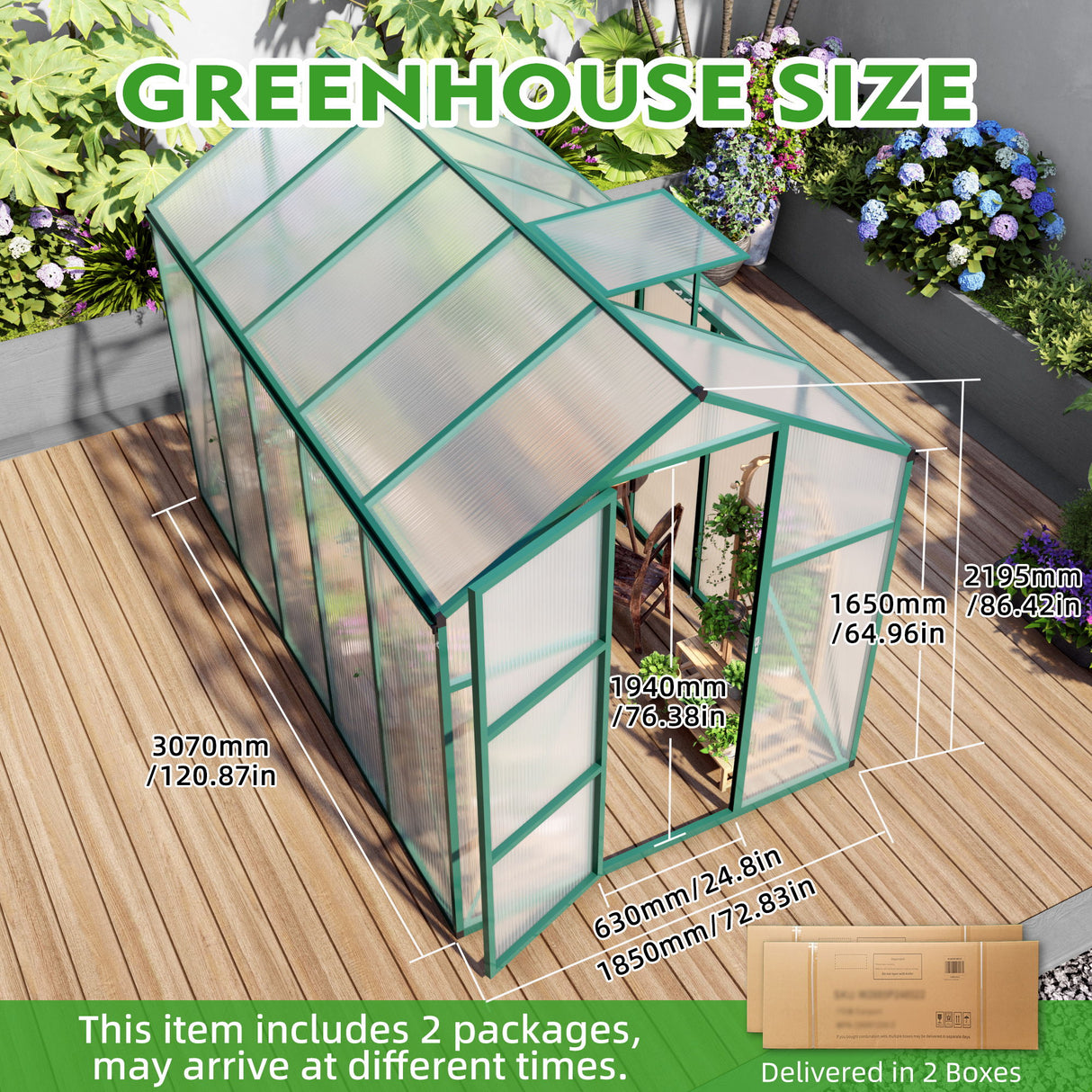 Polycarbonate Walk-In Greenhouse, Raised Base For Outdoor In All Season