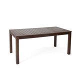 Acacia Wood Outdoor Dining Table With Slatted Top - Dark Brown