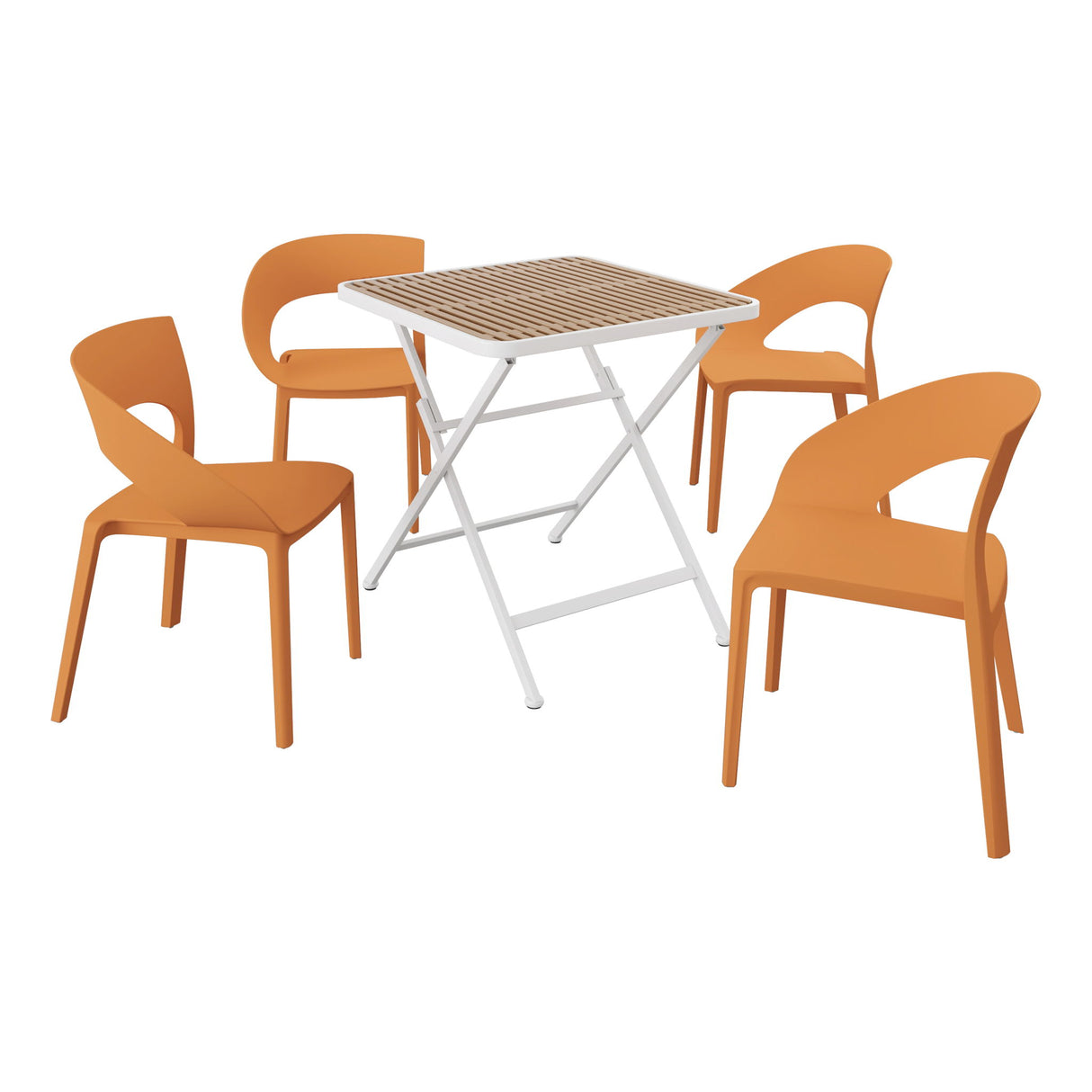 4 Piece Set Of Modern Designed Single Chairs With Folding Square Table