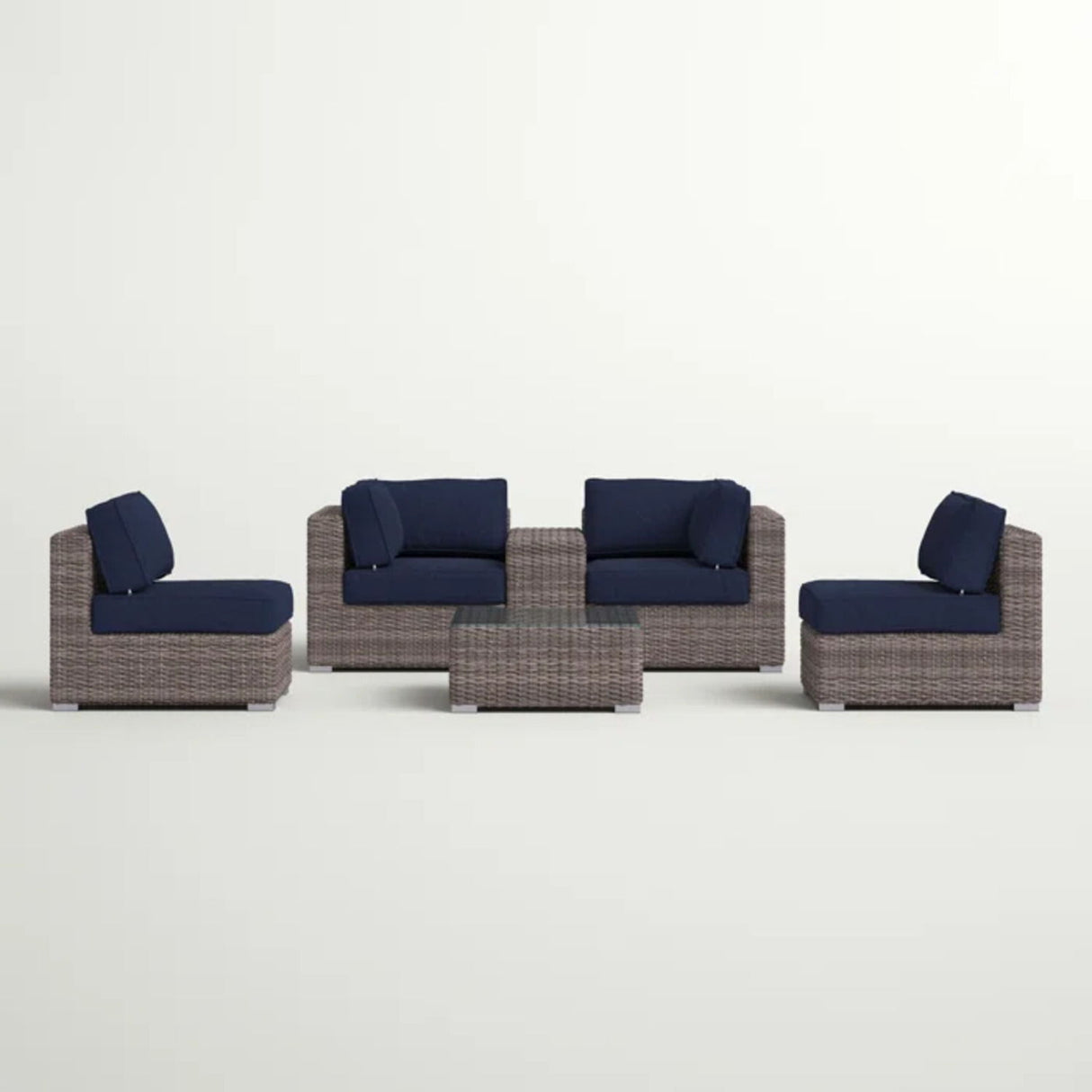 Wicker Seating Group Set With Table And Cushions