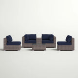 Wicker Seating Group Set With Table And Cushions