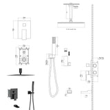 16" Ceiling Mount Square Shower System With Waterfall Tub Spout And Rough In Valve